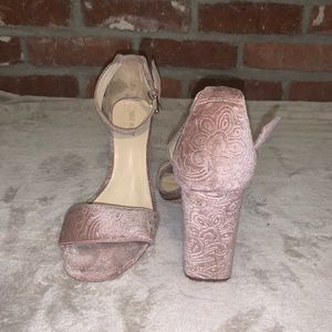 Dusty pink suede block heel